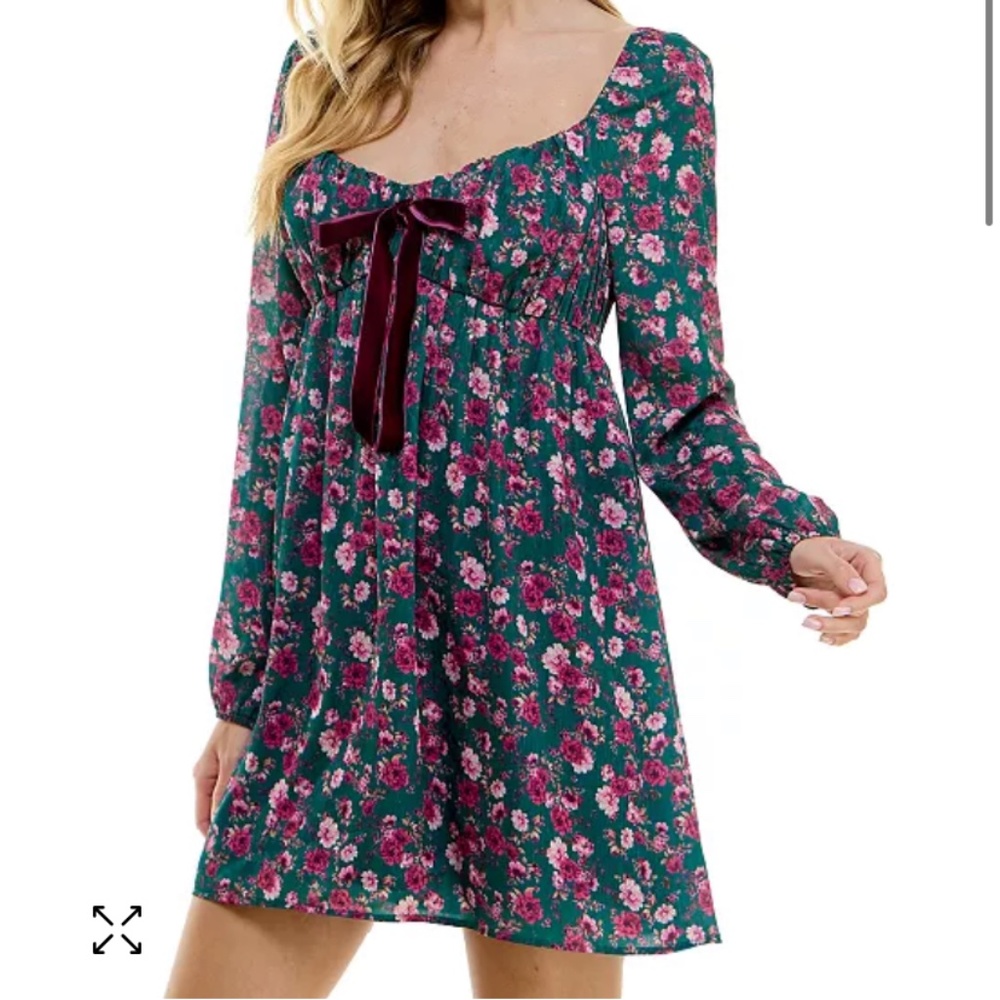 New🎀 CITY STUDIOS Printed Bow-Detail Babydoll Dress